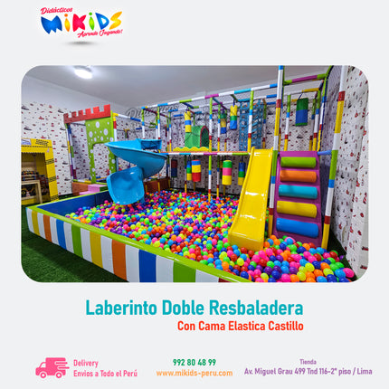 LABERINTO DOBLE RESBALADERA CON CAMA ELASTICA