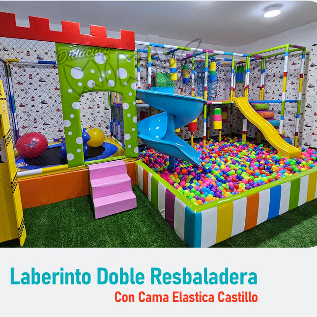 LABERINTO DOBLE RESBALADERA CON CAMA ELASTICA