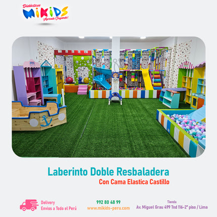 LABERINTO DOBLE RESBALADERA CON CAMA ELASTICA