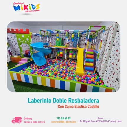 LABERINTO DOBLE RESBALADERA CON CAMA ELASTICA
